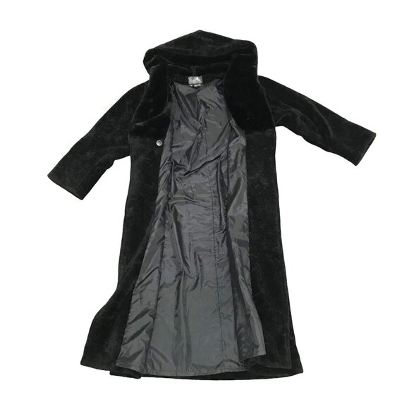 TSUNAMI Canada Womens M Faux Fur Black Maxi Coat Hood Double Breasted Warm - Picture 4 of 9